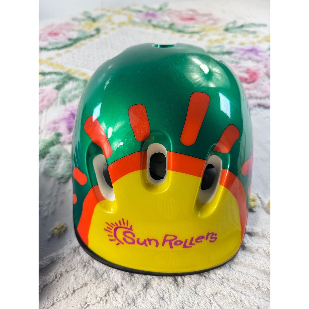 Vintage Sun Rollers Kids Helmet Green Metallic Sun Graphic 1998 Retro 90s Skate